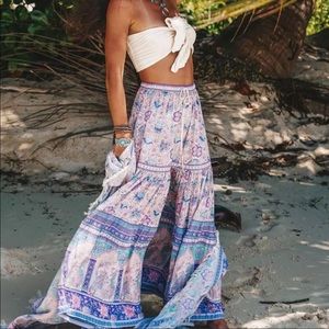Boho gypsy floral print maxi skirt purple blue